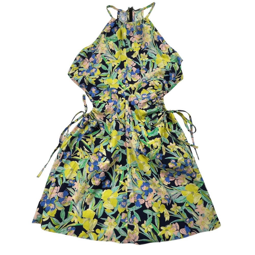 NWT Topshop Womens 8 Floral Poplin Mini Dress Halter Tie Cut Out Summer Boho